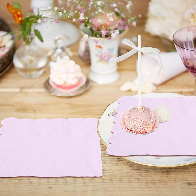 Hoiny 100 Pcs Cocktail Napkins, 2-Ply 5 x 5 Inches Disposable Scalloped Napkins, Thick Premium Dessert Napkins for Party, Wedding, Dinner, Birthday, Anniversary, Festival (Light Purple) - Image 4